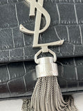 SAINT LAURENT Black Calfskin Crocodile Embossed Medium Classic Monogram Kate Tassel Crossbody/Shoulder Bag