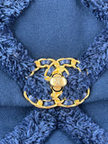 CHANEL Navy Blue Cotton Canvas Quilted Small/Medium Chanel 19 Flap Shoulder/Crossbody Bag