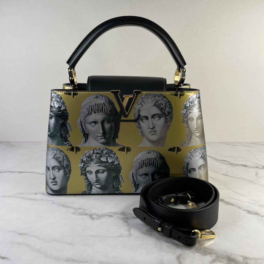 Louis Vuitton x Fornasetti Capucines MM Gold/Black in Printed Cowhide  Leather with Gold-tone - US