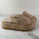 GUCCI Beige/Perfect Pink Monogram Jumbo GG Angelina Platform 55mm Slide Sandals Size 38.5