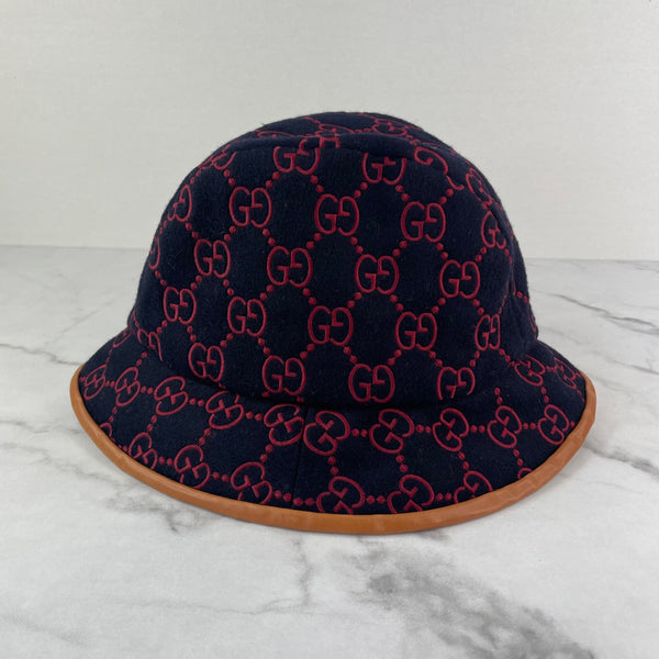 GUCCI GG-Embroidered Wool-Blend Felt Bucket Hat Size M
