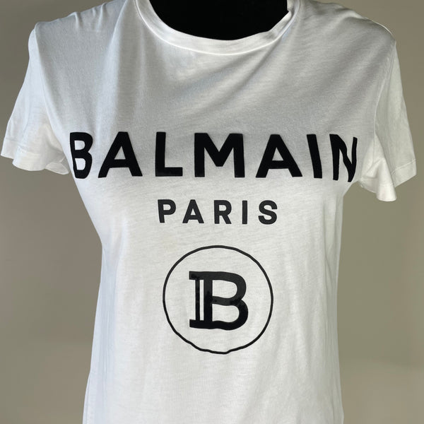 Balmain Unisex White Printed Logo T Shirt Size Men’s XXS (fits Ladies XS/S)
