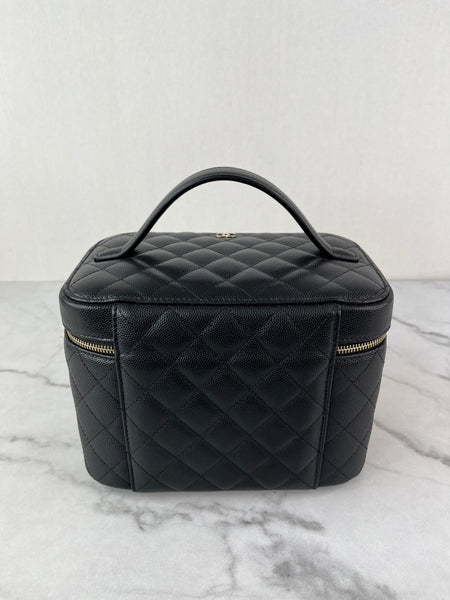 CHANEL Black Caviar Quilted Large Vanity Pouch