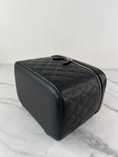 CHANEL Black Caviar Quilted Large Vanity Pouch