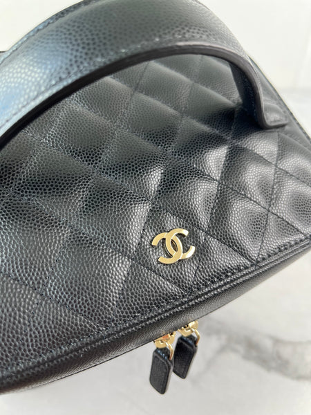 CHANEL Black Caviar Quilted Large Vanity Pouch