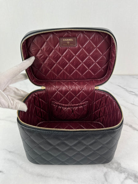 CHANEL Black Caviar Quilted Large Vanity Pouch