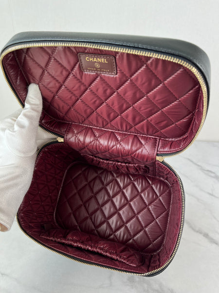 CHANEL Black Caviar Quilted Large Vanity Pouch