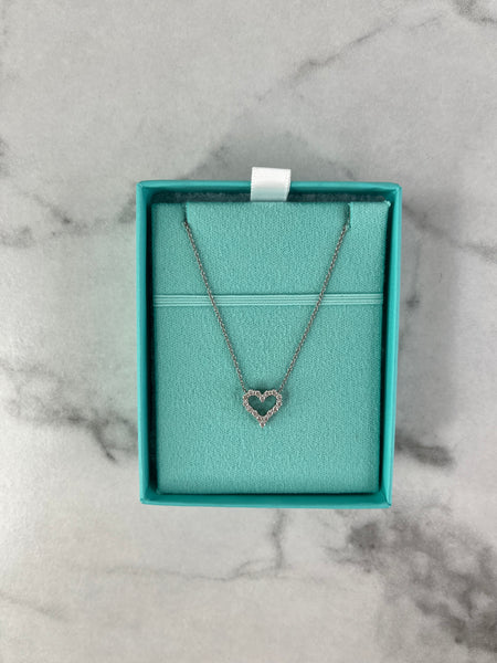 Tiffany Hearts Platinum Diamond Mini Pendant Necklace