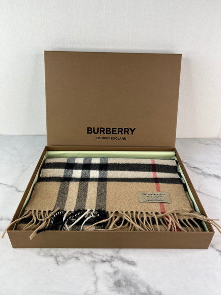 BURBERRY Brown Fringed checked cashmere scarf