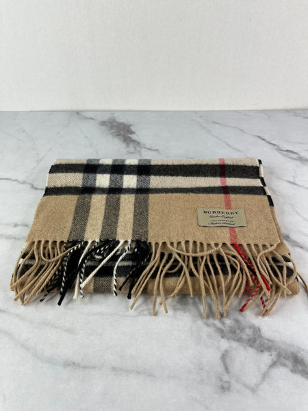 BURBERRY Brown Fringed checked cashmere scarf