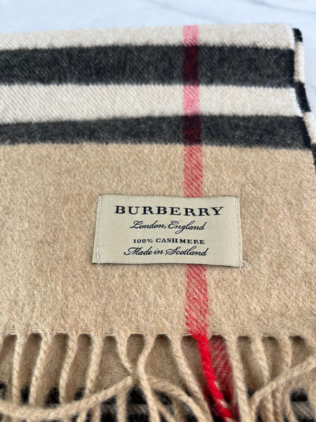 BURBERRY Brown Fringed checked cashmere scarf