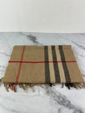 BURBERRY Brown Fringed checked cashmere scarf