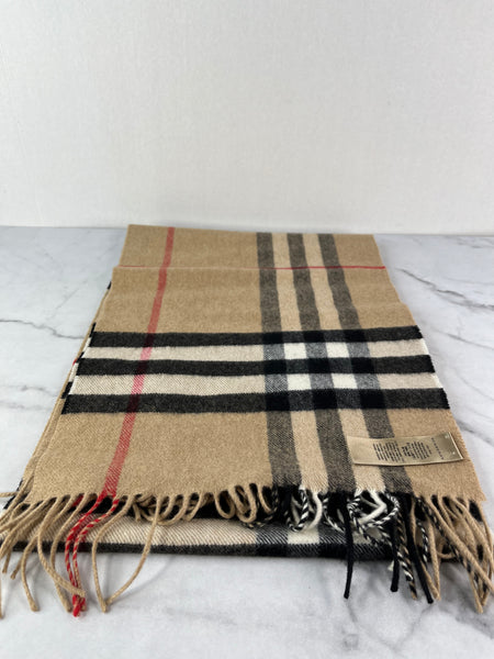 BURBERRY Brown Fringed checked cashmere scarf