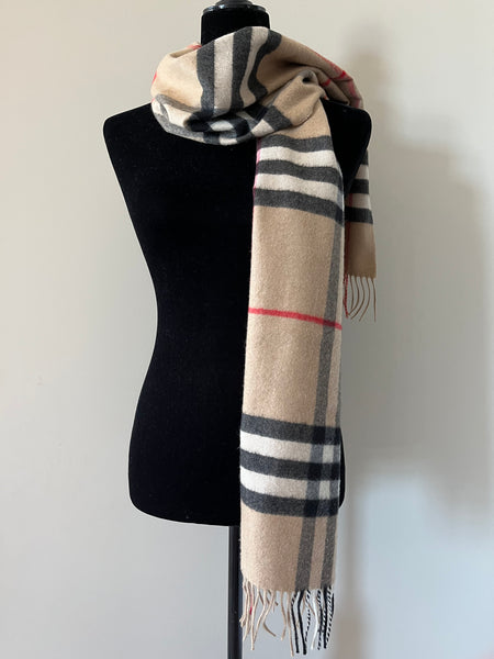 BURBERRY Brown Fringed checked cashmere scarf