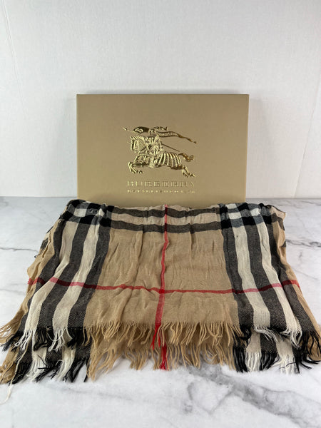 BURBERRY Fringed checked wool scarf