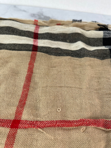 BURBERRY Fringed checked wool scarf