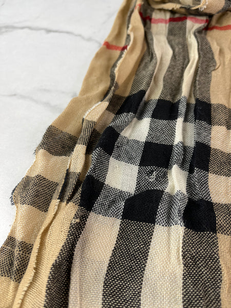 BURBERRY Fringed checked wool scarf