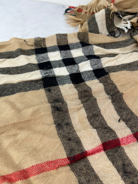 BURBERRY Fringed checked wool scarf