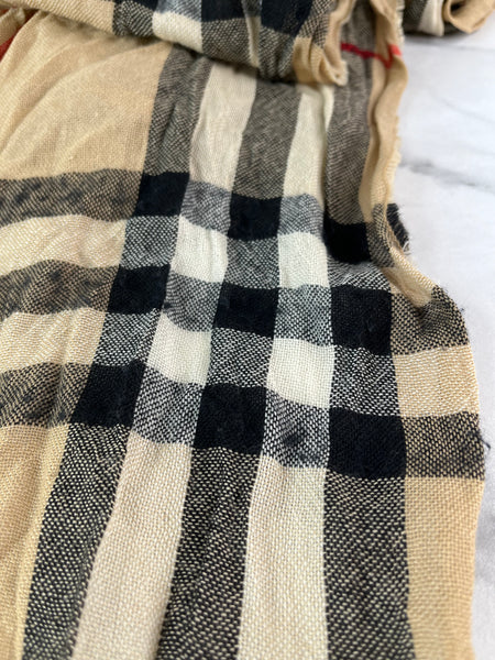 BURBERRY Fringed checked wool scarf