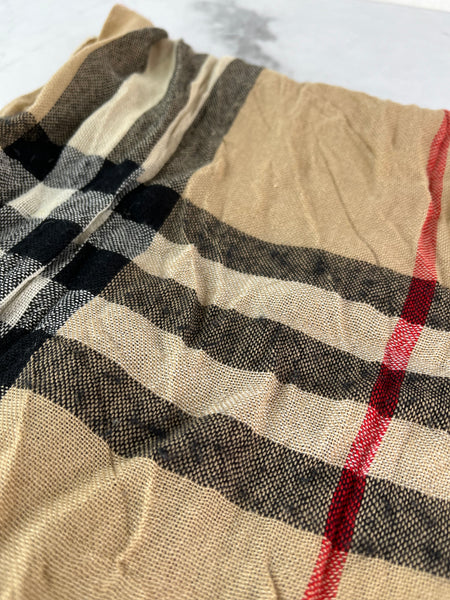 BURBERRY Fringed checked wool scarf