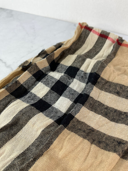 BURBERRY Fringed checked wool scarf