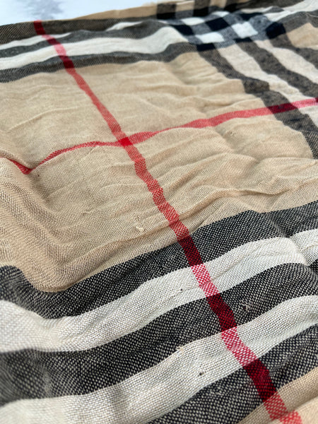 BURBERRY Fringed checked wool scarf