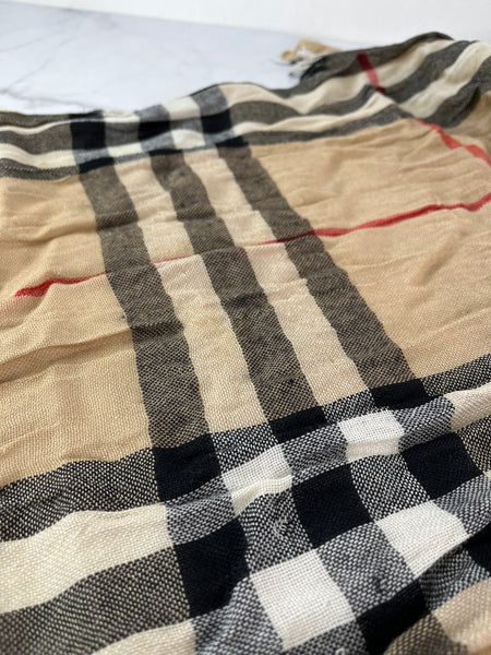 BURBERRY Fringed checked wool scarf