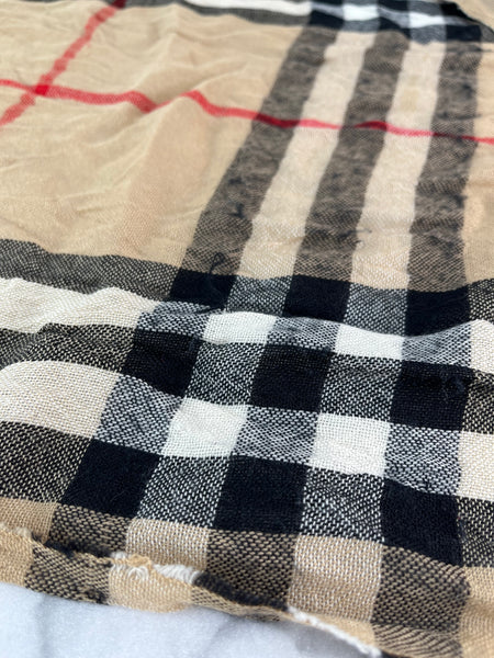 BURBERRY Fringed checked wool scarf
