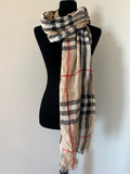 BURBERRY Fringed checked wool scarf