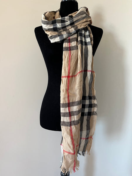 BURBERRY Fringed checked wool scarf