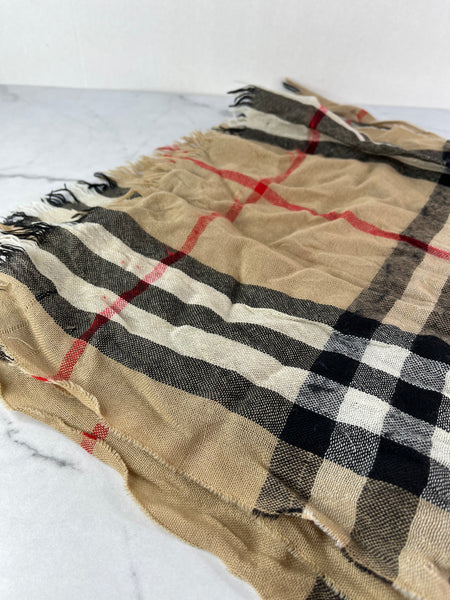 BURBERRY Fringed checked wool scarf