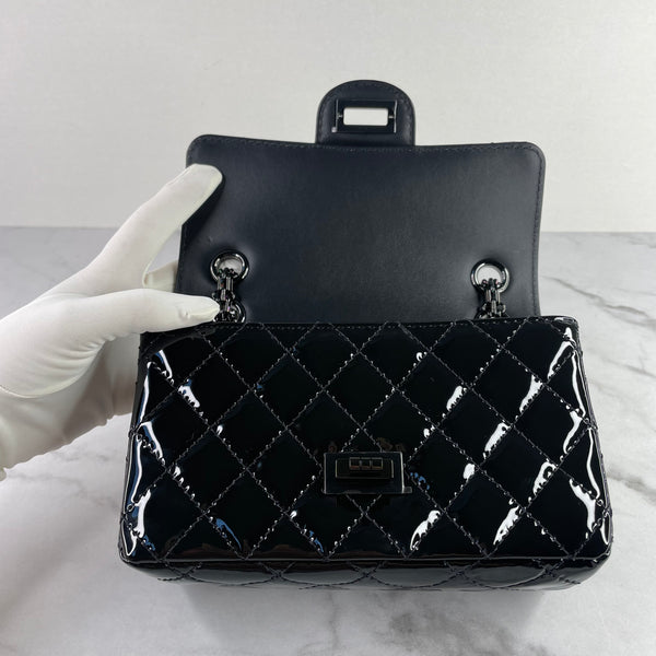 CHANEL So Black Patent Calfskin Quilted 2.55 Reissue Mini Flap Bag