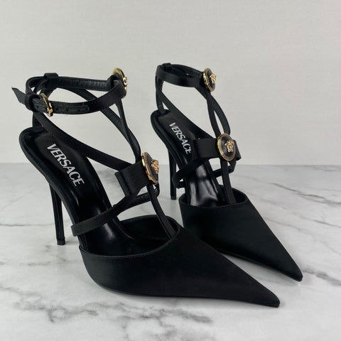 VERSACE Black Gianni Ribbon Cage Pumps Size 38.5