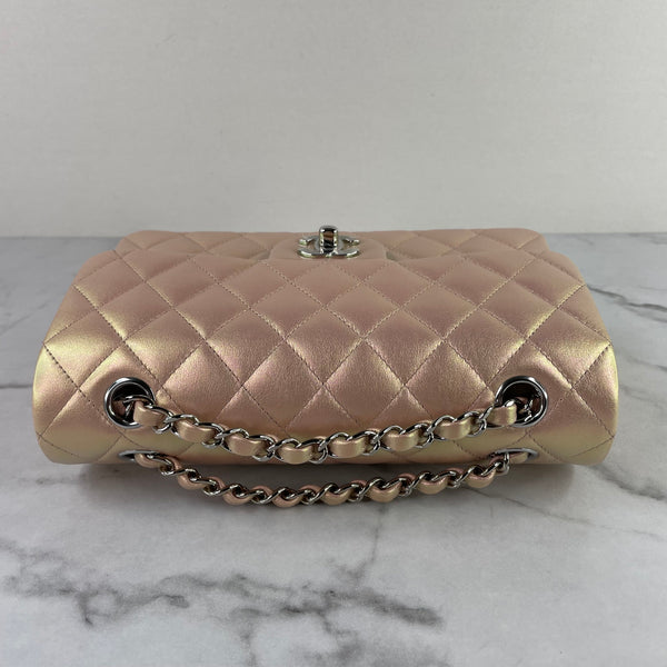 CHANEL Lambskin Iridescent Rose Pink Quilted Small Double Flap Bag