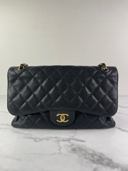 CHANEL Black Caviar Classic Jumbo Double Flap Bag