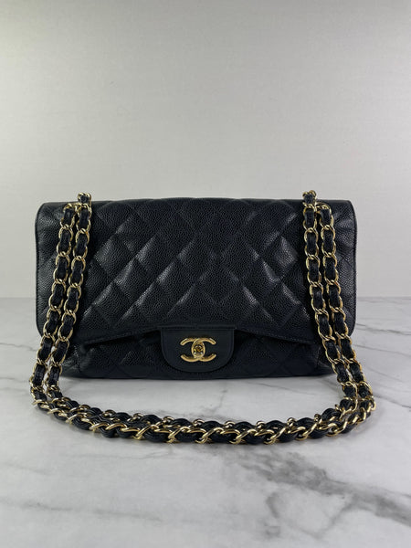 CHANEL Black Caviar Classic Jumbo Double Flap Bag