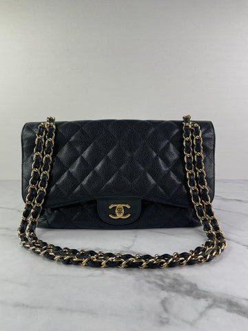 CHANEL Black Caviar Classic Jumbo Double Flap Bag