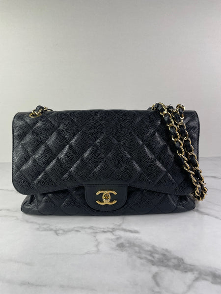 CHANEL Black Caviar Classic Jumbo Double Flap Bag