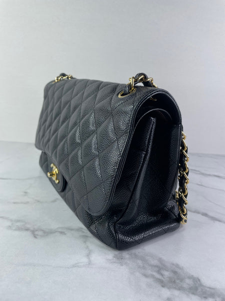 CHANEL Black Caviar Classic Jumbo Double Flap Bag
