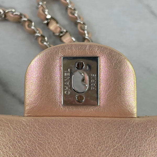 CHANEL Lambskin Iridescent Rose Pink Quilted Small Double Flap Bag