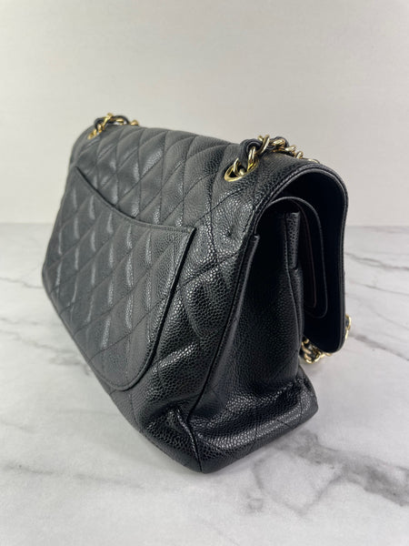 CHANEL Black Caviar Classic Jumbo Double Flap Bag