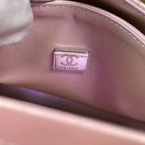 CHANEL Lambskin Iridescent Rose Pink Quilted Small Double Flap Bag