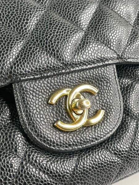 CHANEL Black Caviar Classic Jumbo Double Flap Bag