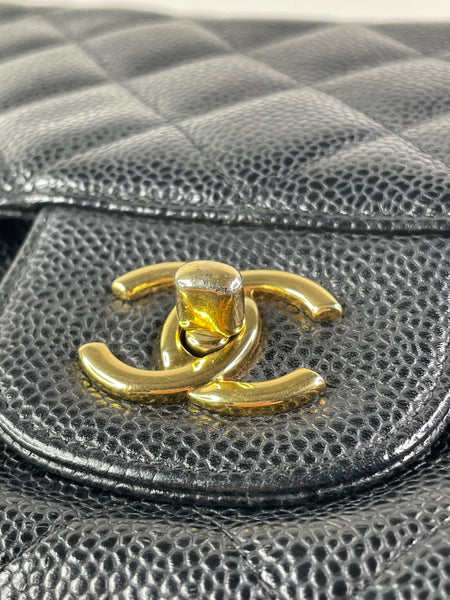 CHANEL Black Caviar Classic Jumbo Double Flap Bag