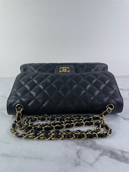 CHANEL Black Caviar Classic Jumbo Double Flap Bag