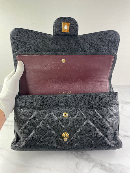 CHANEL Black Caviar Classic Jumbo Double Flap Bag
