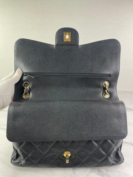 CHANEL Black Caviar Classic Jumbo Double Flap Bag