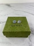 GUCCI Light Blue Enamel Interlocking G Heart Stud Earrings