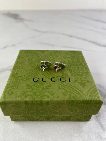 GUCCI Light Blue Enamel Interlocking G Heart Stud Earrings