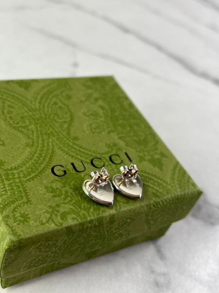 GUCCI Light Blue Enamel Interlocking G Heart Stud Earrings